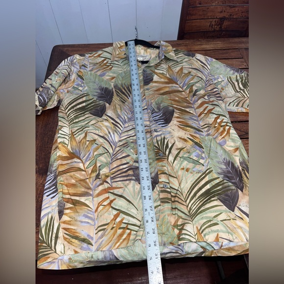 Tori Richard Hawaiian Shirt Mens L Cotton Lawn Brown Green Palm Leaf Leaves - Picture 4 of 6